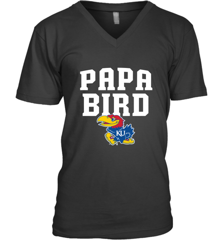Kansas Jayhawks Papa Bird Men's V-Neck Men's V-Neck / Black / S Men's V-Neck - belovedtshirt