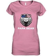 4th of July Papa Bear American Flag Glasses Patriotic Women's V-Neck T-Shirt Apparel - belovedtshirt