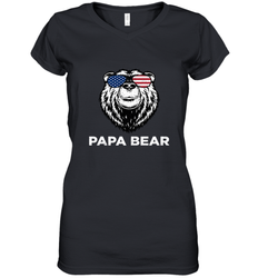 4th of July Papa Bear American Flag Glasses Patriotic Women's V-Neck T-Shirt