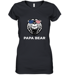 4th of July Papa Bear American Flag Glasses Patriotic Women's V-Neck T-Shirt Apparel - belovedtshirt