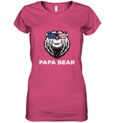 4th of July Papa Bear American Flag Glasses Patriotic Women's V-Neck T-Shirt Apparel - belovedtshirt