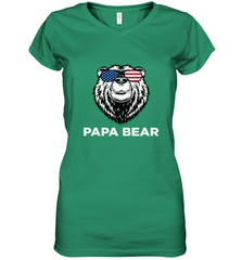 4th of July Papa Bear American Flag Glasses Patriotic Women's V-Neck T-Shirt Apparel - belovedtshirt