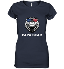 4th of July Papa Bear American Flag Glasses Patriotic Women's V-Neck T-Shirt Apparel - belovedtshirt