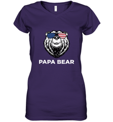 4th of July Papa Bear American Flag Glasses Patriotic Women's V-Neck T-Shirt Apparel - belovedtshirt