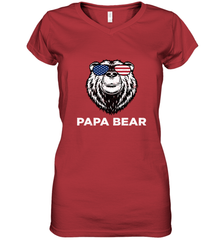 4th of July Papa Bear American Flag Glasses Patriotic Women's V-Neck T-Shirt Apparel - belovedtshirt