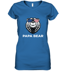 4th of July Papa Bear American Flag Glasses Patriotic Women's V-Neck T-Shirt Apparel - belovedtshirt