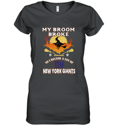 Broom Broke So I Became A Fan of New York Giants  NFL Halloween Costume Women's V-Neck T-Shirt