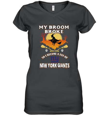 Broom Broke So I Became A Fan of New York Giants  NFL Halloween Costume Women's V-Neck T-Shirt Women's V-Neck T-Shirt / Black / S Women's V-Neck T-Shirt - belovedtshirt