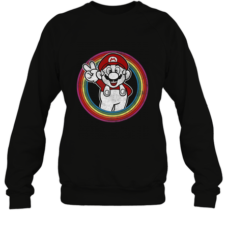 Super Mario Rainbow Circle Distressed Logo Crewneck Sweatshirt Crewneck Sweatshirt / Black / S Crewneck Sweatshirt - belovedtshirt