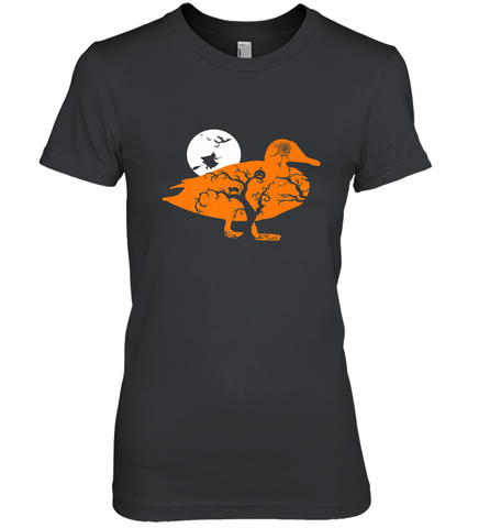 Funny Gift Witch Bat Web Moon Pumpkin Tree in Halloween Duck Women's Premium T-Shirt Women's Premium T-Shirt / Black / XS Women's Premium T-Shirt - belovedtshirt