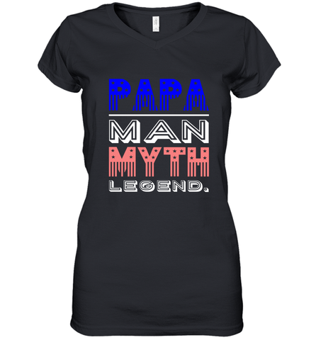 Papa Man Myth Legend Father's Day Dad Veteran Women's V-Neck T-Shirt Women's V-Neck T-Shirt / Black / S Women's V-Neck T-Shirt - belovedtshirt