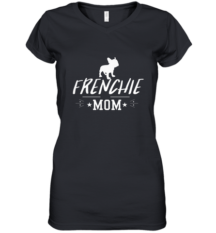 Womens French Bulldog Mom Frenchie Mom T shirt Dog Lover Tees Women's V-Neck T-Shirt Women's V-Neck T-Shirt / Black / S Women's V-Neck T-Shirt - belovedtshirt