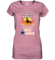 Broom Broke So I Became A fan of Dallas Cowboys  NFL Halloween Costume Women's V-Neck T-Shirt Women's V-Neck T-Shirt - belovedtshirt