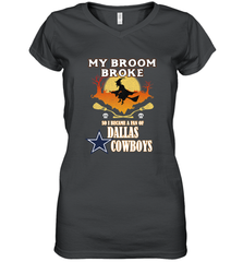 Broom Broke So I Became A fan of Dallas Cowboys  NFL Halloween Costume Women's V-Neck T-Shirt Women's V-Neck T-Shirt - belovedtshirt