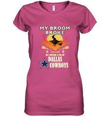 Broom Broke So I Became A fan of Dallas Cowboys  NFL Halloween Costume Women's V-Neck T-Shirt Women's V-Neck T-Shirt - belovedtshirt