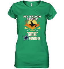 Broom Broke So I Became A fan of Dallas Cowboys  NFL Halloween Costume Women's V-Neck T-Shirt Women's V-Neck T-Shirt - belovedtshirt