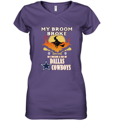 Broom Broke So I Became A fan of Dallas Cowboys  NFL Halloween Costume Women's V-Neck T-Shirt Women's V-Neck T-Shirt - belovedtshirt