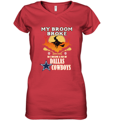 Broom Broke So I Became A fan of Dallas Cowboys  NFL Halloween Costume Women's V-Neck T-Shirt Women's V-Neck T-Shirt - belovedtshirt