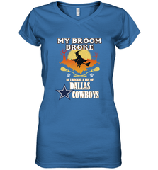 Broom Broke So I Became A fan of Dallas Cowboys  NFL Halloween Costume Women's V-Neck T-Shirt Women's V-Neck T-Shirt - belovedtshirt