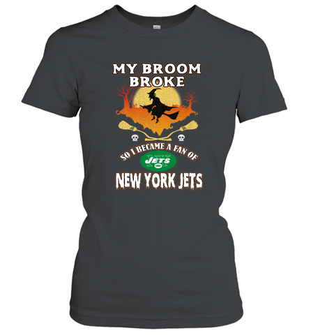 Broom Broke So I Became A fan of New York Jets  NFL Halloween Costume Women's T-Shirt Women's T-Shirt / Black / S Women's T-Shirt - belovedtshirt