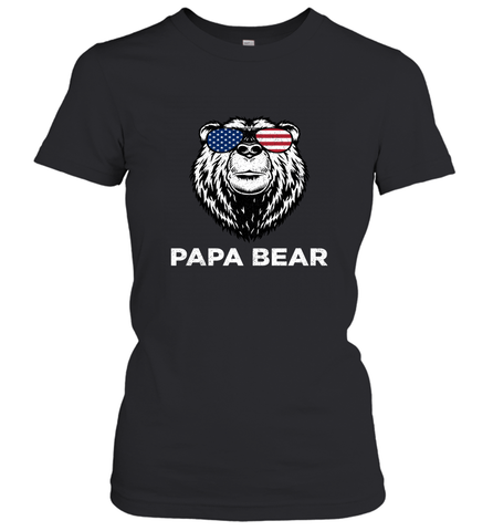 4th of July Papa Bear American Flag Glasses Patriotic Women's T-Shirt Women's T-Shirt / Black / XS Apparel - belovedtshirt