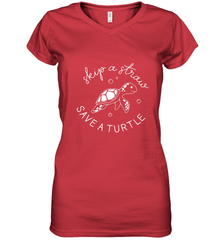 Skip A Straw Save A Turtle Shirt Save The Turtles Women's V-Neck T-Shirt Women's V-Neck T-Shirt - belovedtshirt