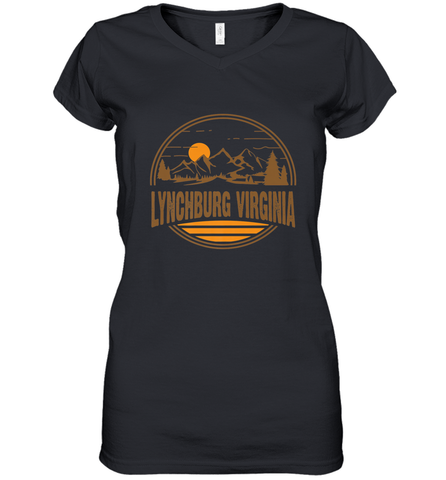 Vintage Lynchburg, Virginia Mountain Hiking Souvenir Print Women's V-Neck T-Shirt Women's V-Neck T-Shirt / Black / S Women's V-Neck T-Shirt - belovedtshirt