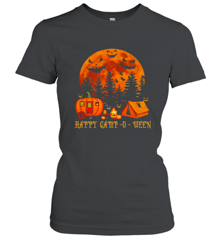 Happy Camp O Ween Funny Camping Halloween Costume Camper RV Women's T-Shirt Women's T-Shirt / Black / S Women's T-Shirt - belovedtshirt