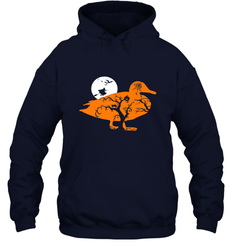 Funny Gift Witch Bat Web Moon Pumpkin Tree in Halloween Duck Hooded Sweatshirt