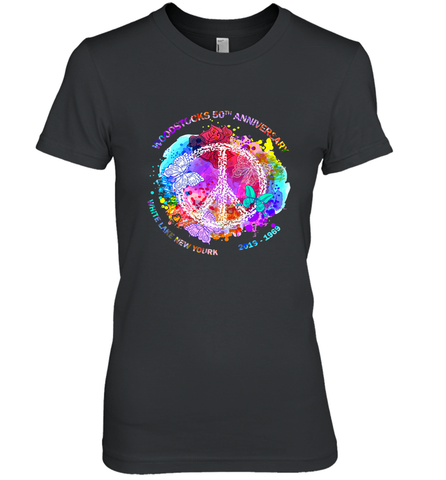 Woodstocks 50th Anniversary Peace Love tee Women's Premium T-Shirt Women's Premium T-Shirt / Black / XS Women's Premium T-Shirt - belovedtshirt