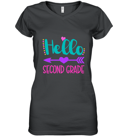 Hello Second Grade 2nd Grade Teachers Students Gift Women's V-Neck T-Shirt Women's V-Neck T-Shirt / Black / S Women's V-Neck T-Shirt - belovedtshirt