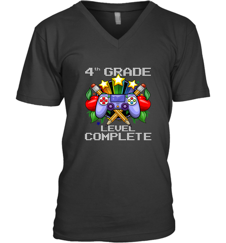 4th Grade Level Complete Back To School Gift Boys Girls Men's V-Neck Men's V-Neck / Black / S Men's V-Neck - belovedtshirt
