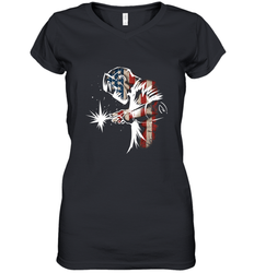 Welder American Flag USA Patriotic Welder Gift Women's V-Neck T-Shirt