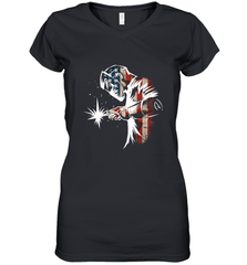 Welder American Flag USA Patriotic Welder Gift Women's V-Neck T-Shirt Women's V-Neck T-Shirt - belovedtshirt