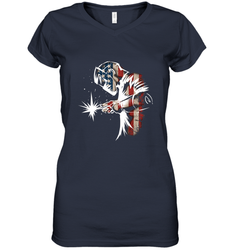 Welder American Flag USA Patriotic Welder Gift Women's V-Neck T-Shirt