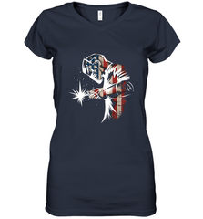Welder American Flag USA Patriotic Welder Gift Women's V-Neck T-Shirt Women's V-Neck T-Shirt - belovedtshirt