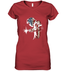 Welder American Flag USA Patriotic Welder Gift Women's V-Neck T-Shirt Women's V-Neck T-Shirt - belovedtshirt