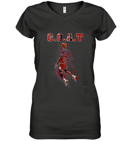 Basketball  Chicago Jordan G.O.A.T. Dunk Women's V-Neck T-Shirt Women's V-Neck T-Shirt / Black / S Women's V-Neck T-Shirt - belovedtshirt