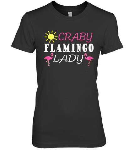 Crazy Pink Flamingo Lady Women's Premium T-Shirt Women's Premium T-Shirt / Black / XS Women's Premium T-Shirt - belovedtshirt