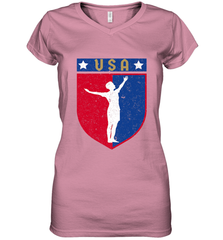 Distressed USA Red, White and Blue Soccer US Shield Flag Women's V-Neck T-Shirt Women's V-Neck T-Shirt - belovedtshirt