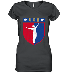 Distressed USA Red, White and Blue Soccer US Shield Flag Women's V-Neck T-Shirt Women's V-Neck T-Shirt - belovedtshirt