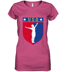Distressed USA Red, White and Blue Soccer US Shield Flag Women's V-Neck T-Shirt Women's V-Neck T-Shirt - belovedtshirt