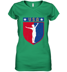 Distressed USA Red, White and Blue Soccer US Shield Flag Women's V-Neck T-Shirt Women's V-Neck T-Shirt - belovedtshirt