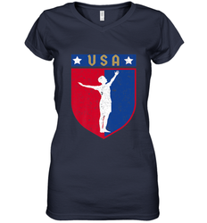 Distressed USA Red, White and Blue Soccer US Shield Flag Women's V-Neck T-Shirt
