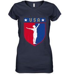 Distressed USA Red, White and Blue Soccer US Shield Flag Women's V-Neck T-Shirt Women's V-Neck T-Shirt - belovedtshirt