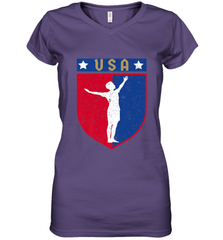 Distressed USA Red, White and Blue Soccer US Shield Flag Women's V-Neck T-Shirt Women's V-Neck T-Shirt - belovedtshirt