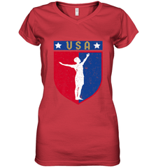 Distressed USA Red, White and Blue Soccer US Shield Flag Women's V-Neck T-Shirt Women's V-Neck T-Shirt - belovedtshirt
