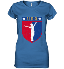 Distressed USA Red, White and Blue Soccer US Shield Flag Women's V-Neck T-Shirt Women's V-Neck T-Shirt - belovedtshirt
