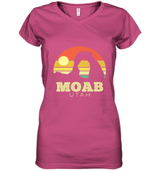 Moab Utah Vintage Sunset Arches Adventure Outdoors Women's V-Neck T-Shirt Women's V-Neck T-Shirt - belovedtshirt