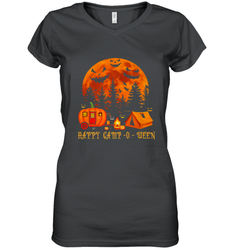Happy Camp O Ween Funny Camping Halloween Costume Camper RV Women's V-Neck T-Shirt